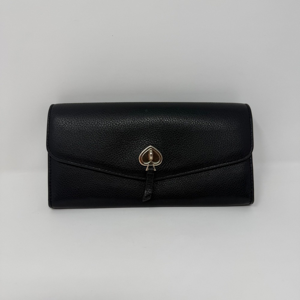 Kate Spade Black Pebbled Leather Marti Spade Slim Flap Wallet Excellent